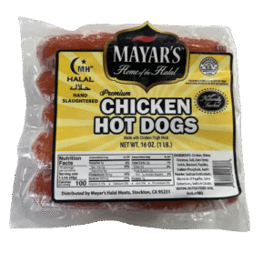 Mayar’s Premium Chicken Hot Dogs (Halal, Hand-Slaughtered) – 16 oz (1 lb)